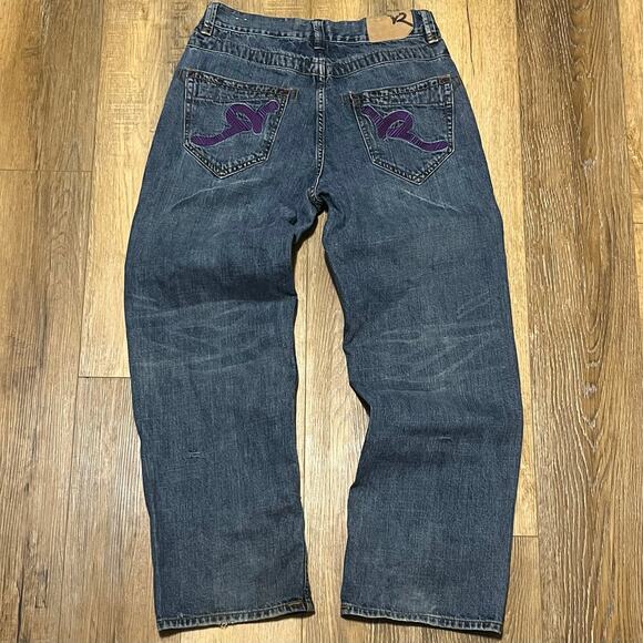 Vtg 90s Y2K Rocawear Baggy Jeans 34x32 Logo Embroidered Big Pockets Goth Skater - Picture 4 of 11
